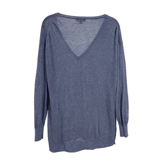 J.Crew V-Neck Sweater With Side Buttons in Linen Blend Blue Size M - Picture 5 of 7